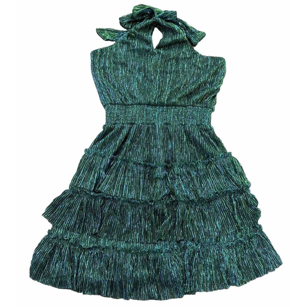 NWT Sz PM MSK Petite Jade Metallic, Halter, Fit And Flare Mini Dress.